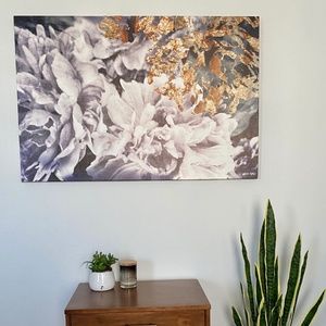 Large Chic Navy & Gold Floral Canvas Art